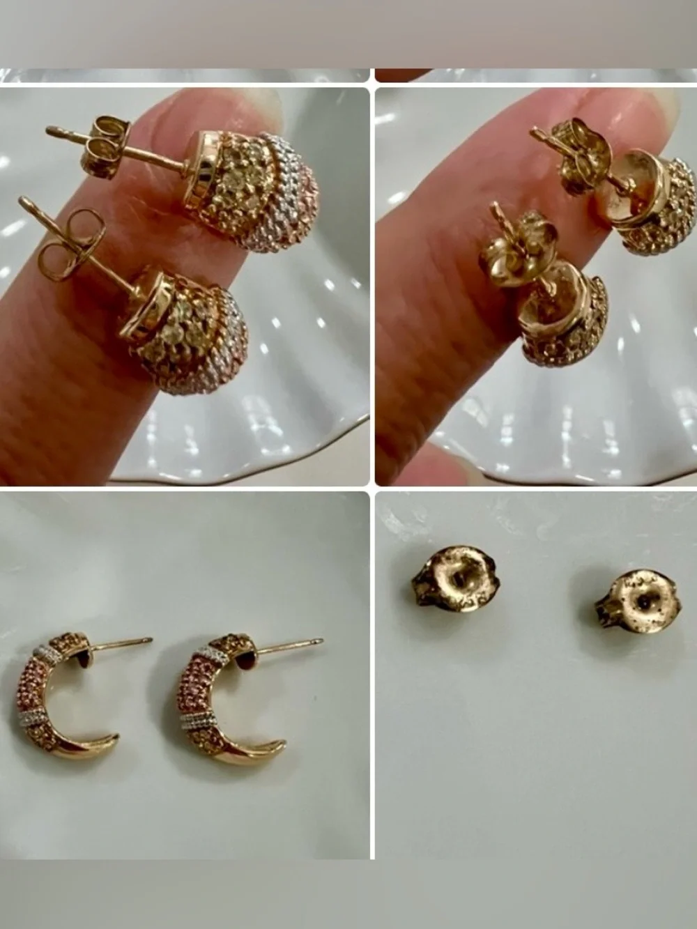 Ross Simons 925 Vermeil CZ Rose Pink Champagne Pavé Ring/Hoop Earrings Set sz 7